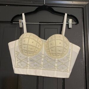 white pearl beaded corset top